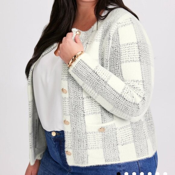 Super Soft Laura Plus Plaid Print Button Cardigan - Picture 7 of 7